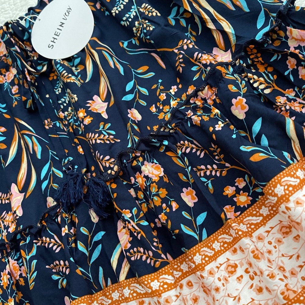 NWT SHEIN Skirt Women’s VCAY Boho Flowy Floral Ruffle Hem Size M (US 6) - Picture 6 of 12